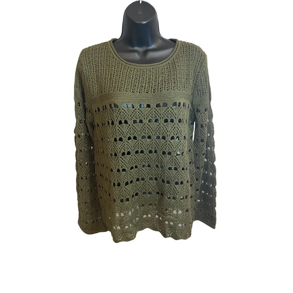 Cupio NWT Dark Green Crocheted Long Sleeve Sweater Sz L